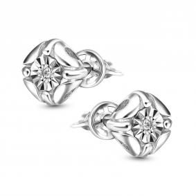 Серебряные серьги АЛЬКОР 02-5689/000Б-00 с бриллиантом 02-5689/000Б-00 фото