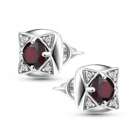 Серебряные серьги АЛЬКОР 02-5694/00ГР-00 с фианитом и гранатом 02-5694/00ГР-00 фото