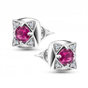 Серебряные серьги АЛЬКОР 02-5694/00РД-00 с фианитом и родолитом 02-5694/00РД-00 фото