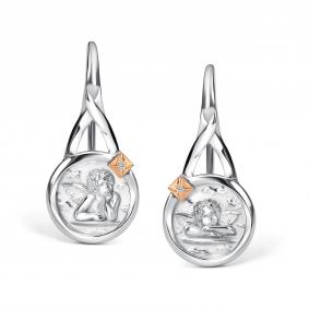 Серебряные серьги АЛЬКОР с золотой накладкой и бриллиантом 02-5728/000Б-00 02-5728/000Б-00 фото