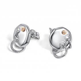 Серебряные серьги АЛЬКОР с золотой накладкой и бриллиантом 02-5734/000Б-00 02-5734/000Б-00 фото
