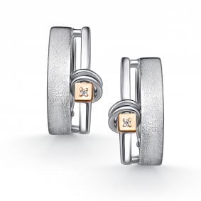 Серебряные серьги АЛЬКОР с золотой накладкой и бриллиантом 02-5736/000Б-00 02-5736/000Б-00 фото