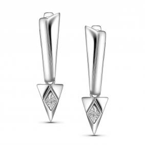 Серебряные серьги АЛЬКОР 02-5745/000Б-00 с бриллиантом 02-5745/000Б-00 фото