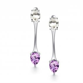 Серебряные серьги АЛЬКОР 02-5773/ГХАМ-00 с аметистом и горным хрусталём 02-5773/ГХАМ-00 фото