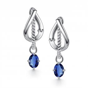 Серебряные серьги АЛЬКОР 02-5785/0ГТС-00 с гидротермальным сапфиром 02-5785/0ГТС-00 фото