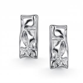Серебряные серьги АЛЬКОР 02-5856/000Б-00 с бриллиантом 02-5856/000Б-00 фото