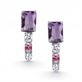 Серебряные серьги АЛЬКОР 02-5877/00АМ-00 с фианитом и аметистом 02-5877/00АМ-00 фото