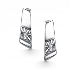 Серебряные серьги АЛЬКОР 02-5890/000Б-00 с бриллиантом 02-5890/000Б-00 фото