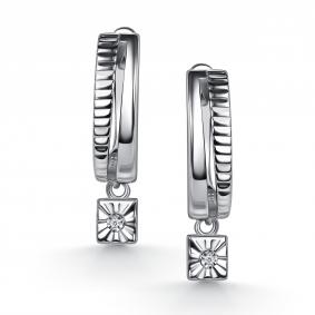 Серебряные серьги АЛЬКОР 02-5894/000Б-00 с бриллиантом 02-5894/000Б-00 фото