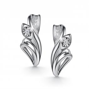Серебряные серьги АЛЬКОР 02-5906/000Б-00 с бриллиантом 02-5906/000Б-00 фото