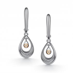 Серебряные серьги АЛЬКОР 02-5943/000Б-00 с бриллиантом 02-5943/000Б-00 фото