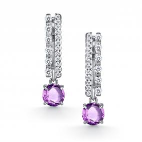 Серебряные серьги АЛЬКОР 02-6001/00АМ-00 с фианитом и аметистом 02-6001/00АМ-00 фото