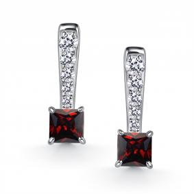 Серебряные серьги АЛЬКОР 02-6002/00ГР-00 с фианитом и гранатом 02-6002/00ГР-00 фото