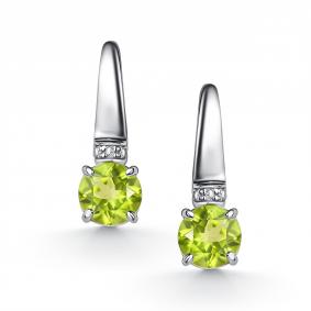 Серебряные серьги АЛЬКОР 02-6021/00ХР-00 с фианитом и хризолитом 02-6021/00ХР-00 фото