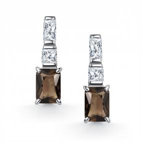 Серебряные серьги АЛЬКОР 02-6023/00РТ-00 с фианитом и раухтопазом 02-6023/00РТ-00 фото