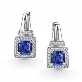 Серебряные серьги АЛЬКОР 02-6031/0ГТС-00 с фианитом и гидротермальным сапфиром 02-6031/0ГТС-00 фото