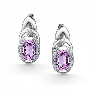 Серебряные серьги АЛЬКОР 02-6032/00АМ-00 с фианитом и аметистом 02-6032/00АМ-00 фото