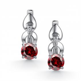 Серебряные серьги АЛЬКОР 02-6033/00ГР-00 с фианитом и гранатом 02-6033/00ГР-00 фото