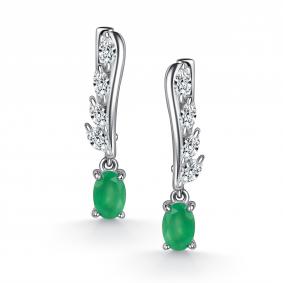 Серебряные серьги АЛЬКОР 02-6112/000И-00 с фианитом и изумрудом 02-6112/000И-00 фото