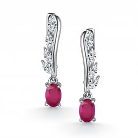 Серебряные серьги АЛЬКОР 02-6112/000Р-00 с фианитом и рубином 02-6112/000Р-00 фото