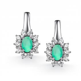 Серебряные серьги АЛЬКОР 02-6116/000И-00 с фианитом и изумрудом 02-6116/000И-00 фото