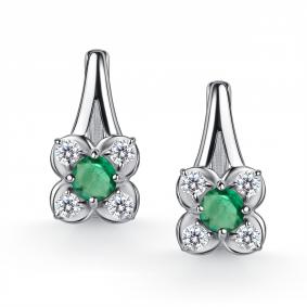 Серебряные серьги АЛЬКОР 02-6117/000И-00 с фианитом и изумрудом 02-6117/000И-00 фото