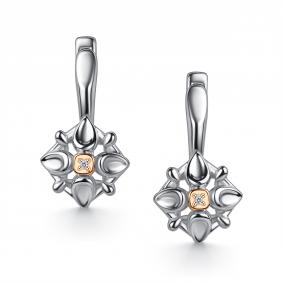 Серебряные серьги АЛЬКОР 02-6162/000Б-00 с бриллиантом 02-6162/000Б-00 фото