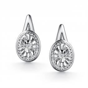 Серебряные серьги АЛЬКОР 02-6183/000Б-00 с бриллиантом 02-6183/000Б-00 фото
