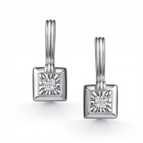Серебряные серьги АЛЬКОР 02-6185/000Б-00 с бриллиантом 02-6185/000Б-00 фото