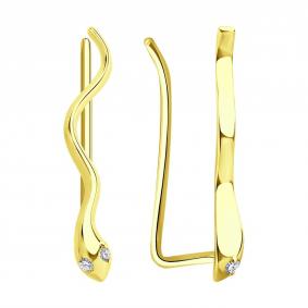 Серьги Символ года Змея из лимонного золота SOKOLOV с фианитом 0200497-2 0200497-2 фото