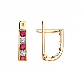 Золотые серьги SOKOLOV 021871 с фианитом и рубиновым корундом 021871 фото