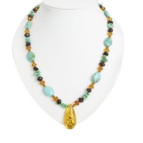 Колье Янтарная волна 024-00000 с янтарём и бирюзой 024-00000 фото