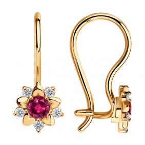 Золотые серьги SOKOLOV 024791 с фианитом и рубиновым корундом 024791 фото