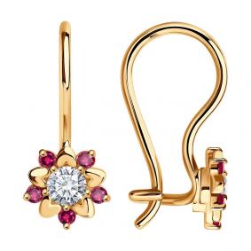Золотые серьги SOKOLOV 024794 с фианитом и рубиновым корундом 024794 фото