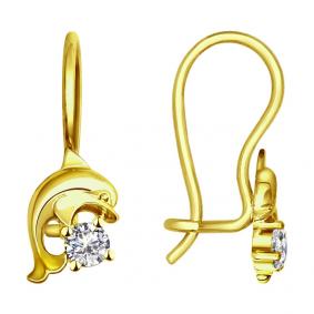 Серьги из лимонного золота SOKOLOV 025469-2 с фианитом 025469-2 фото