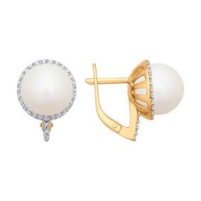 Золотые серьги SOKOLOV 026092 с фианитом и жемчугом 026092 фото