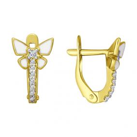 Серьги из лимонного золота SOKOLOV 026510-2 с фианитом и эмалью 026510-2 фото