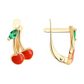 Золотые серьги SOKOLOV 026518 с фианитом и эмалью 026518 фото