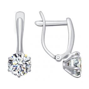 Серьги из белого золота SOKOLOV 026703-3 с фианитом 026703-3 фото
