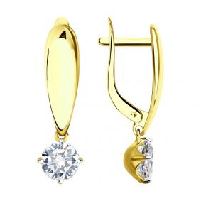 Серьги из лимонного золота SOKOLOV 027001-2 с фианитом 027001-2 фото