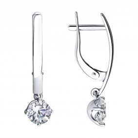 Серьги из белого золота SOKOLOV 027002-3 с фианитом 027002-3 фото