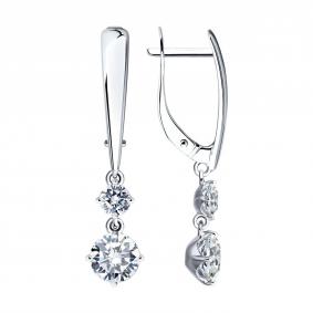Серьги из белого золота SOKOLOV 027003-3 с фианитом 027003-3 фото