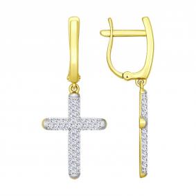 Серьги-кресты из лимонного золота SOKOLOV с фианитом 027096-2 027096-2 фото