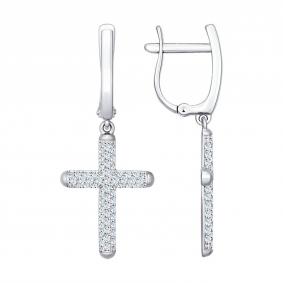Серьги из белого золота Кресты SOKOLOV с фианитом 027096-3 027096-3 фото