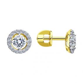 Серьги из лимонного золота SOKOLOV 027437-2 с фианитом 027437-2 фото