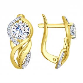 Серьги из лимонного золота SOKOLOV 027463-2 с фианитом 027463-2 фото