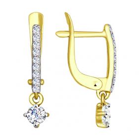 Серьги из лимонного золота SOKOLOV 027477-2 с фианитом 027477-2 фото