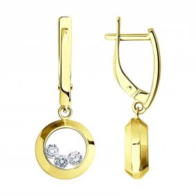 Серьги из лимонного золота SOKOLOV с подвижным фианитом 027536-2 027536-2 фото