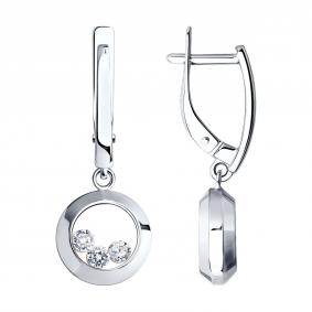 Серьги из белого золота SOKOLOV с плавающим фианитом 027536-3 027536-3 фото