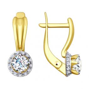 Серьги из лимонного золота SOKOLOV 027931-2 с фианитом 027931-2 фото